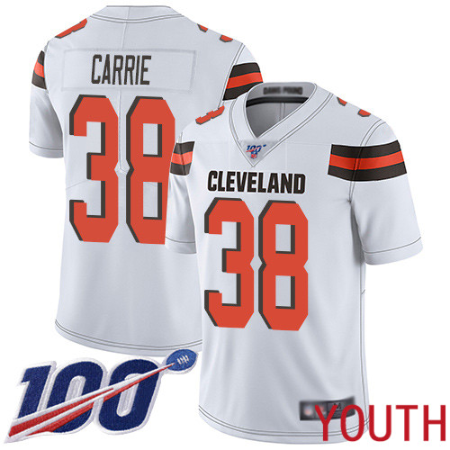 Cleveland Browns T J Carrie Youth White Limited Jersey #38 NFL Football Road 100th Season Vapor Untouchable->youth nfl jersey->Youth Jersey